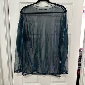 sold! teal/black sheer iridescent long sleeve top